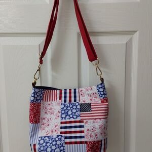 Patchwork Shoulder Bag - Red, Blue, and White